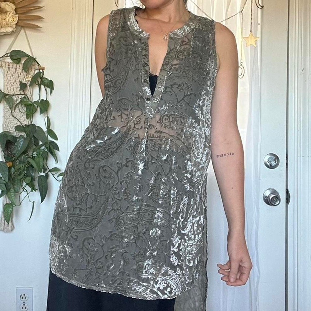 Knox Rose New Size M Hi Low Hem Olive Sheer Velvet Burnout Tunic Fairy Grunge